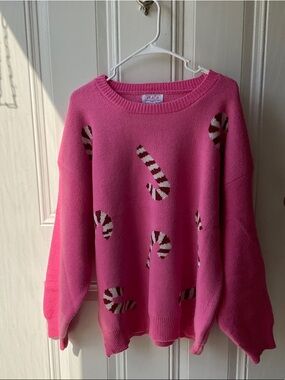 MEC Pink Candy-Cane Intarsia Knit Sweater